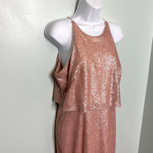 Adrianna Papell Blush Sequin Popover Sleeveless Maxi Gown 6 - Picture 8 of 11